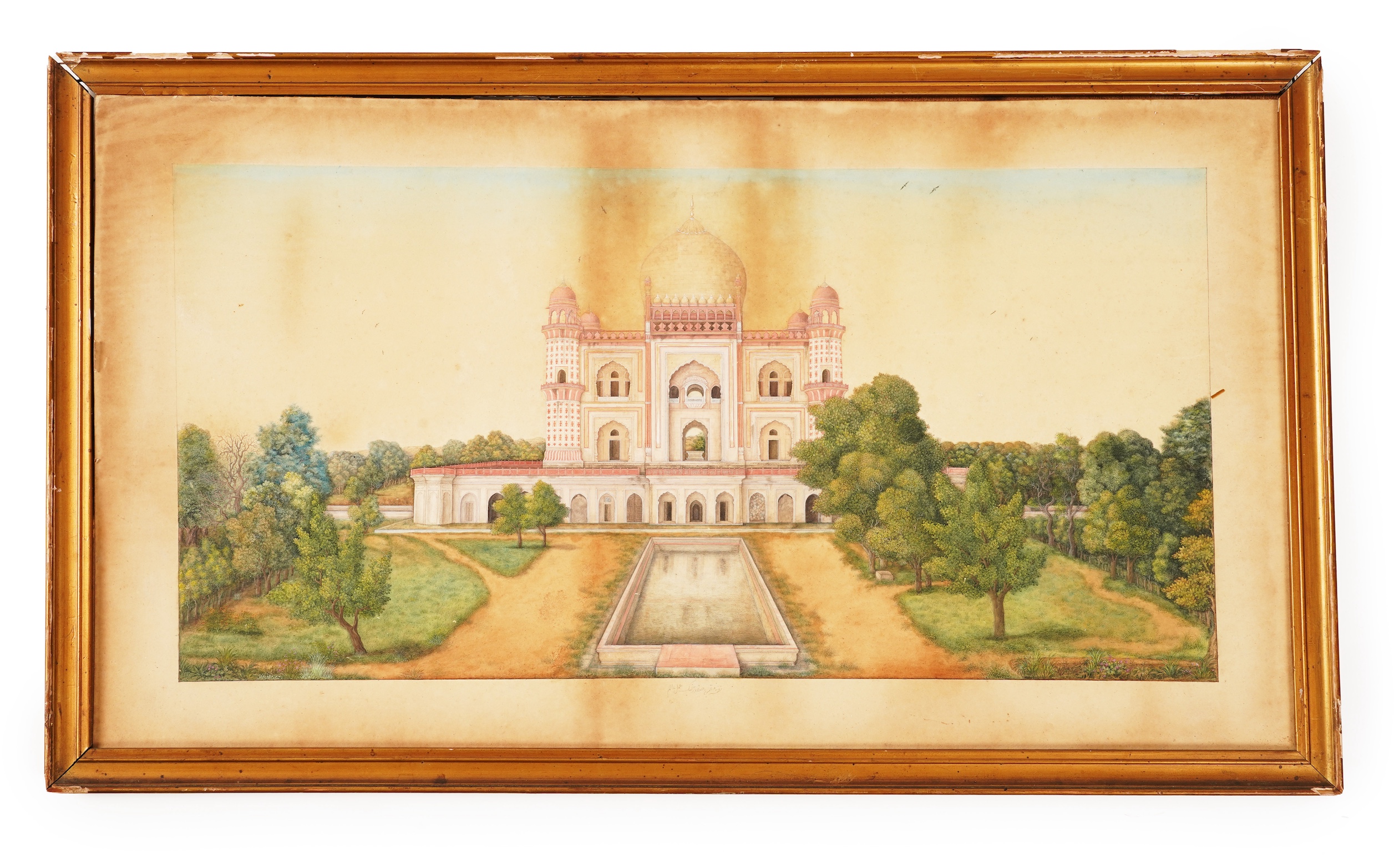 Indian School , (first half 19th century), Safdarjang's tomb, New Dehli, Gouache miniature painting, image 28cm x 56.2cm, staining